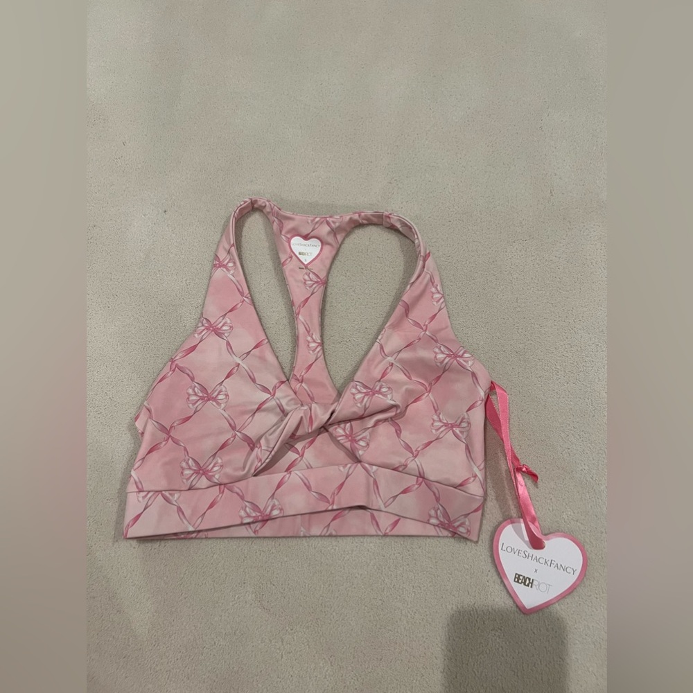 Loveshackfanxy X Beach Riot Pink Bow workout top/bra. Never worn. Size S.